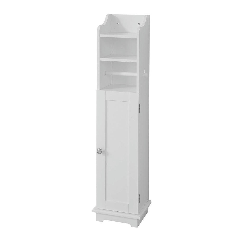 - Armoire toilettes blanche avec porte brosse sur pieds effet bois