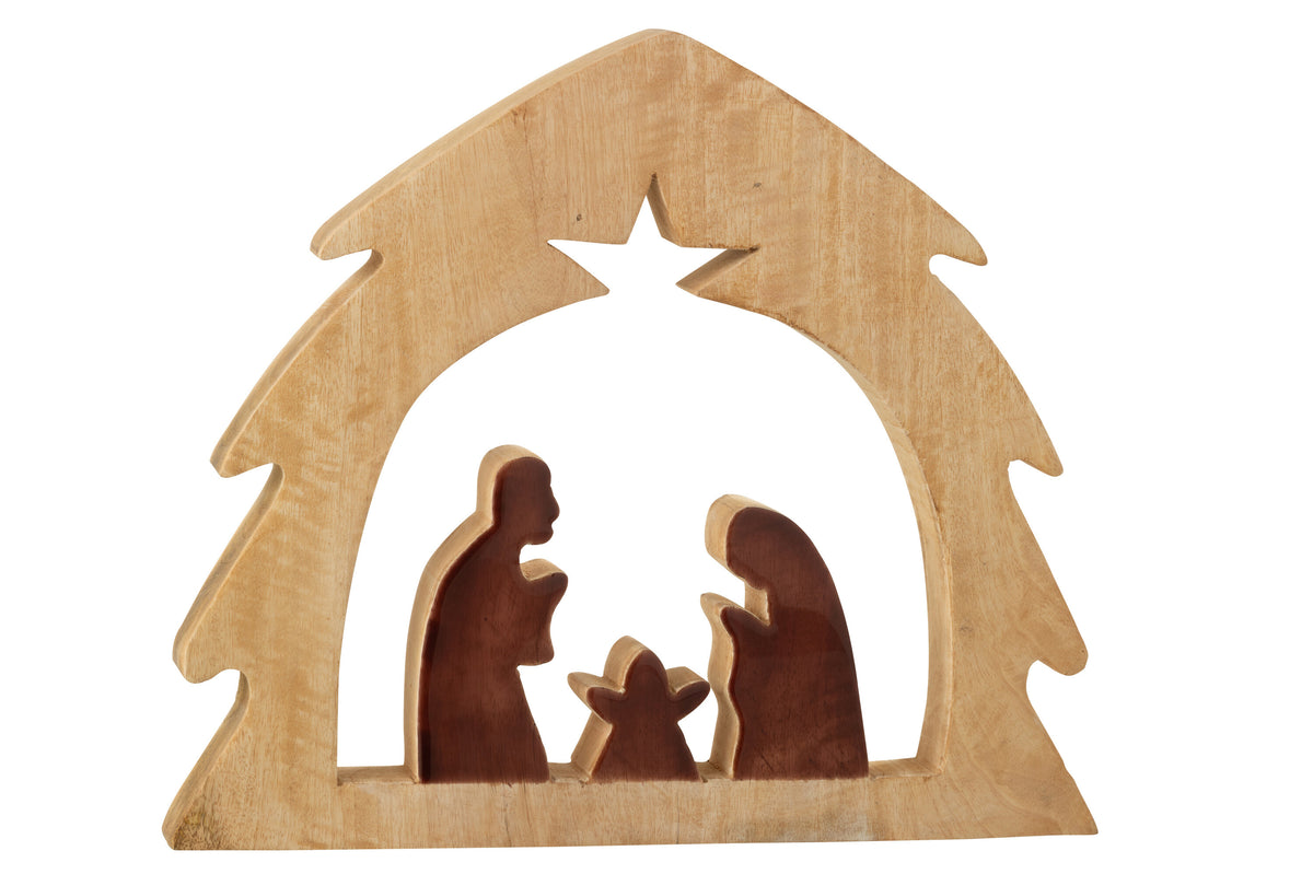 J-Line decoratie Kerststal in Huis - hout - naturel/bruin - large