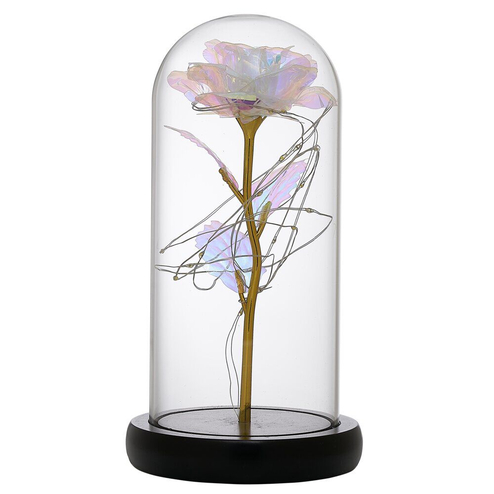 Rose iridescente à led sous cloche