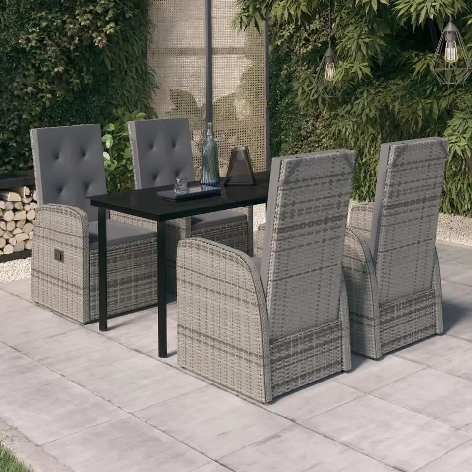 vidaXL - 5-delige Tuinset met kussens 4 grijs verstelbaar stoelen - 140x70 cm