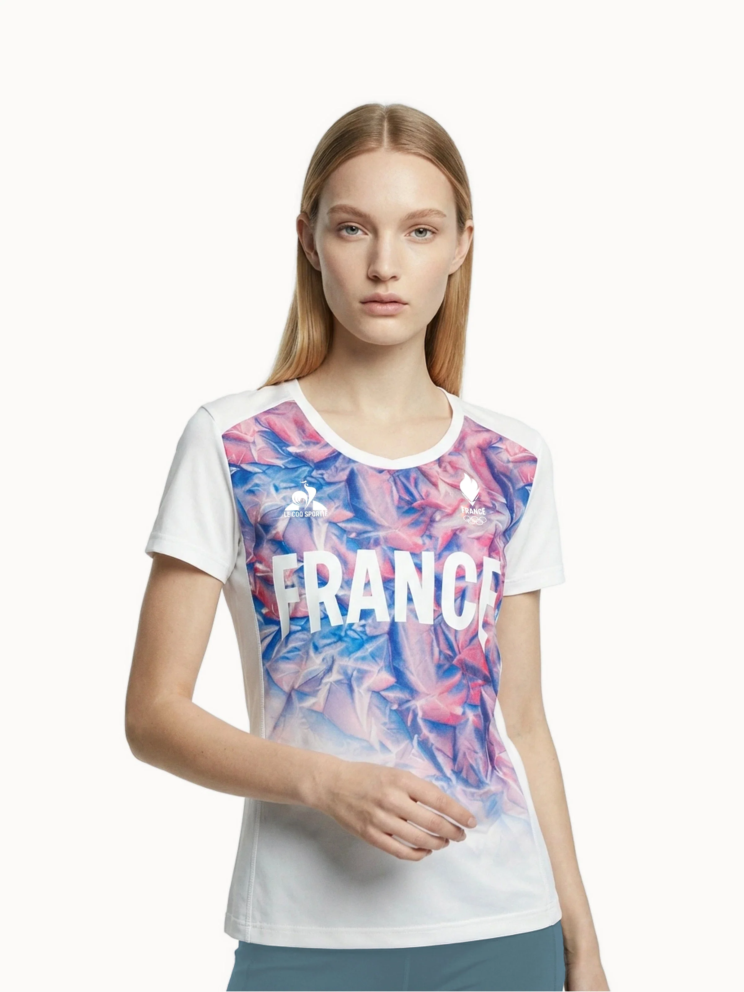 Maillot col V en jersey technique brillant avec impression Montagne JO Milano-Cortina