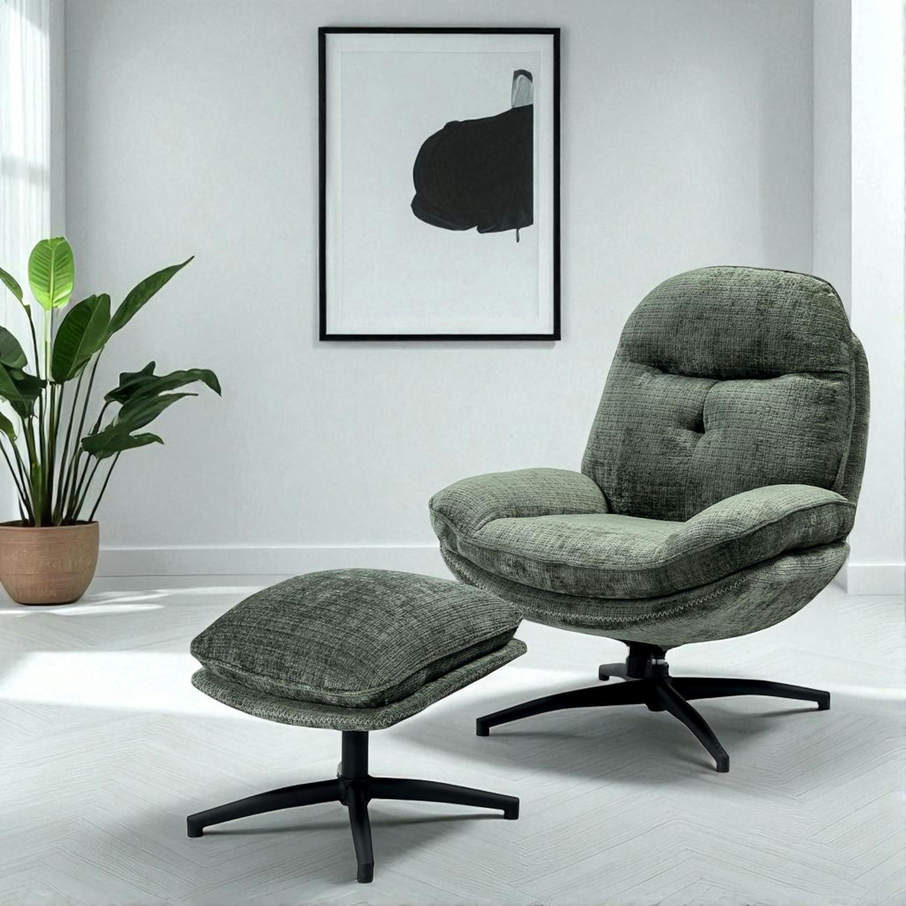 Fauteuil détente vert sapin pivotant avec repose-pieds IENA