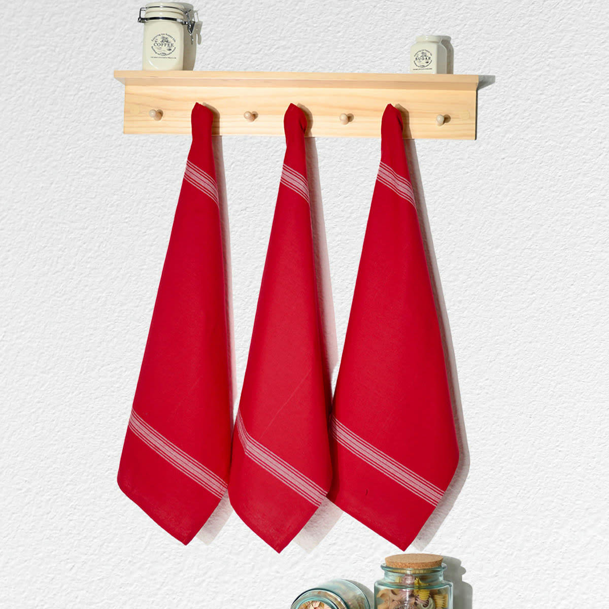 SKANDLIFE - Lot de 3 torchons coton  rubis 50x70 cm