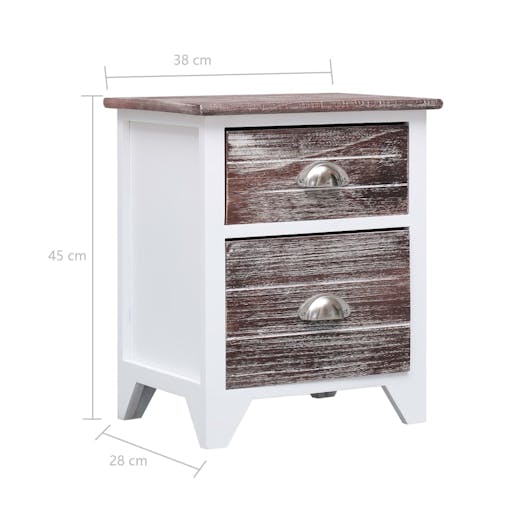 NNEVL Nightstand Brown and White 38x28x45 cm Paulownia Wood