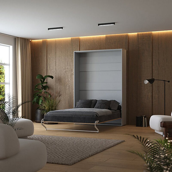 Lit escamotable 140x200cm Vertikal M1 Lit Mural Gris perle- Chene Kaiserberg