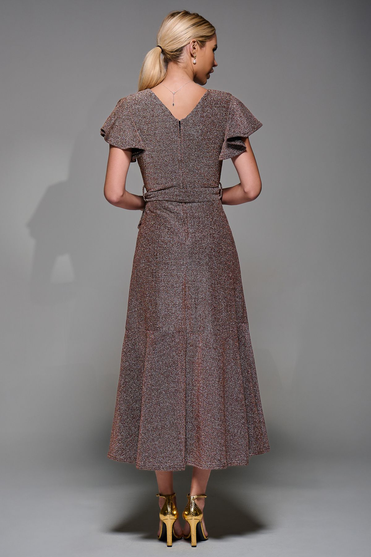 Jolie Moi Metalic Angel Sleeve Wrap Maxi Dress