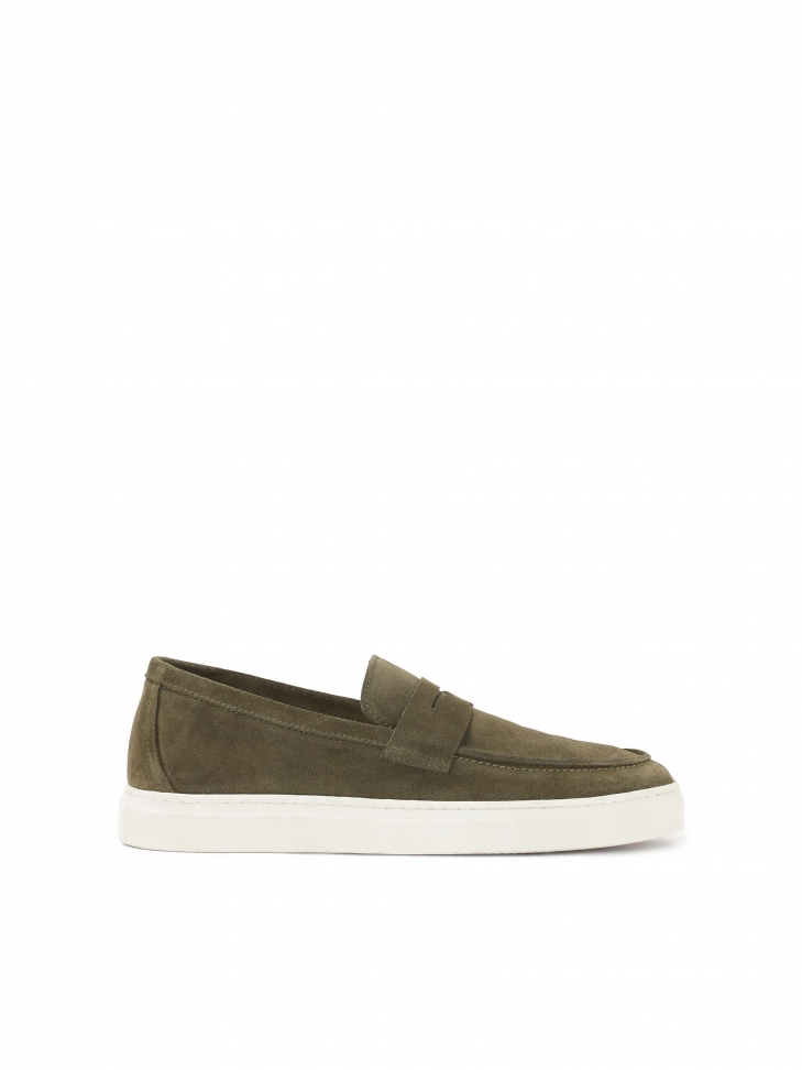 Slip-on suede sneakers in khaki color
