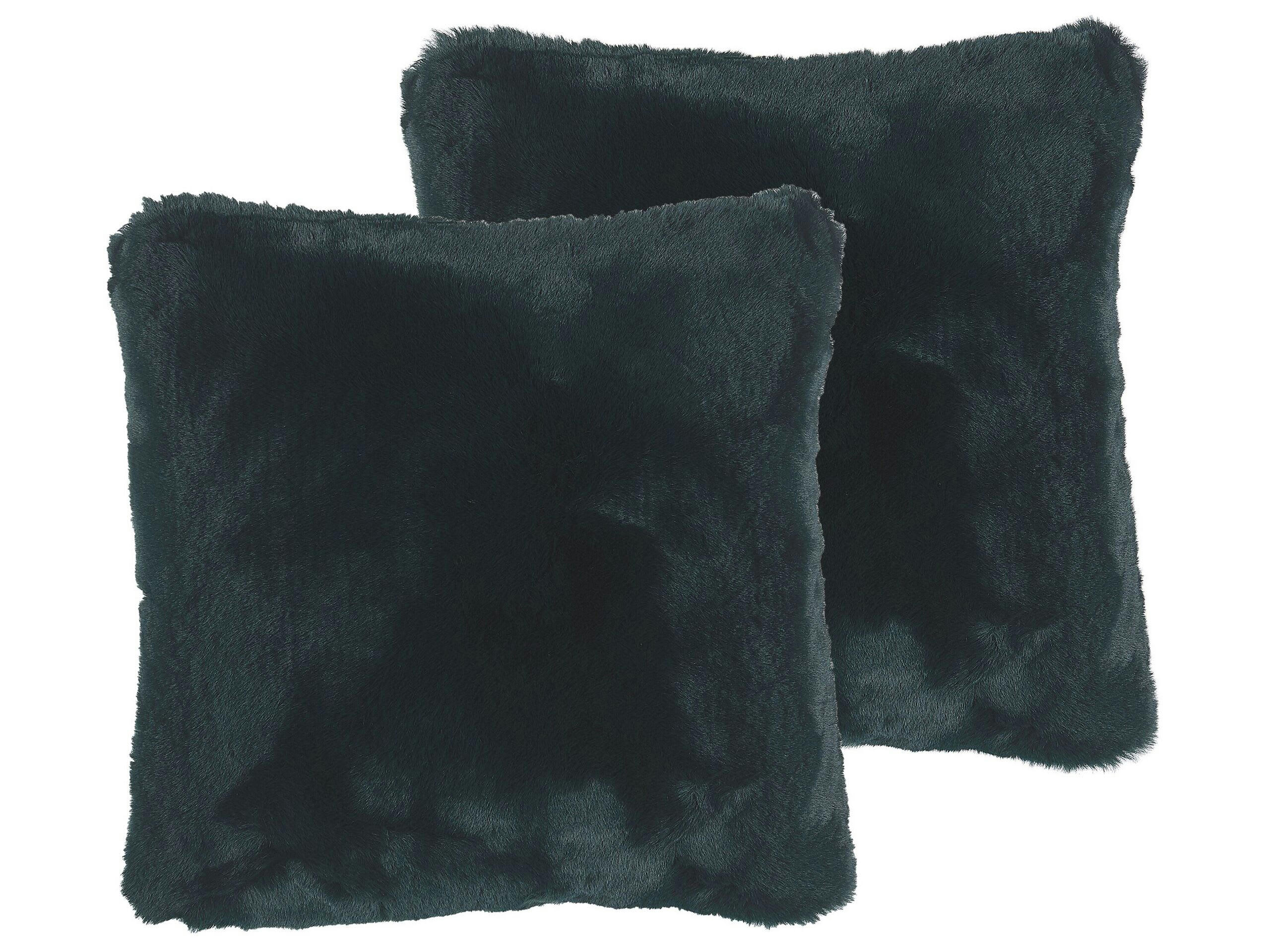 TANDUR - Lot de 2 coussin décoratifs en fausse fourrure vert 42x12cm