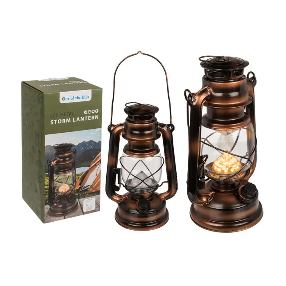 Out of the Blue Stormlantaarn LED - metaal - brons/bruin -15x25cm
