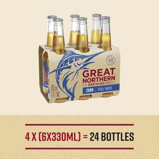 Great Northern Zero, Non-Alcoholic Beer, Crisp & Clean Finish, 0% ABV, 330mL (Case of 24 Bottles)