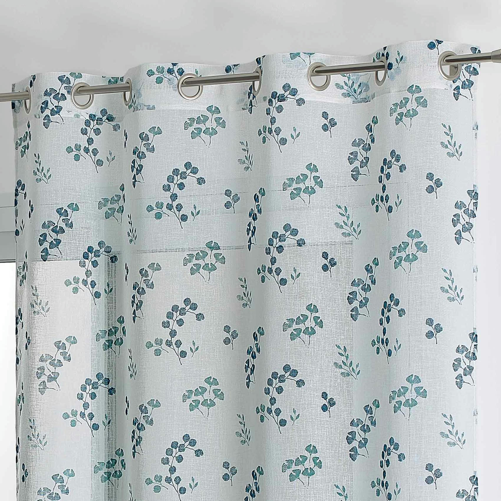 - Voilage tamisant en étamine fleurie polyester bleu 140x240 cm