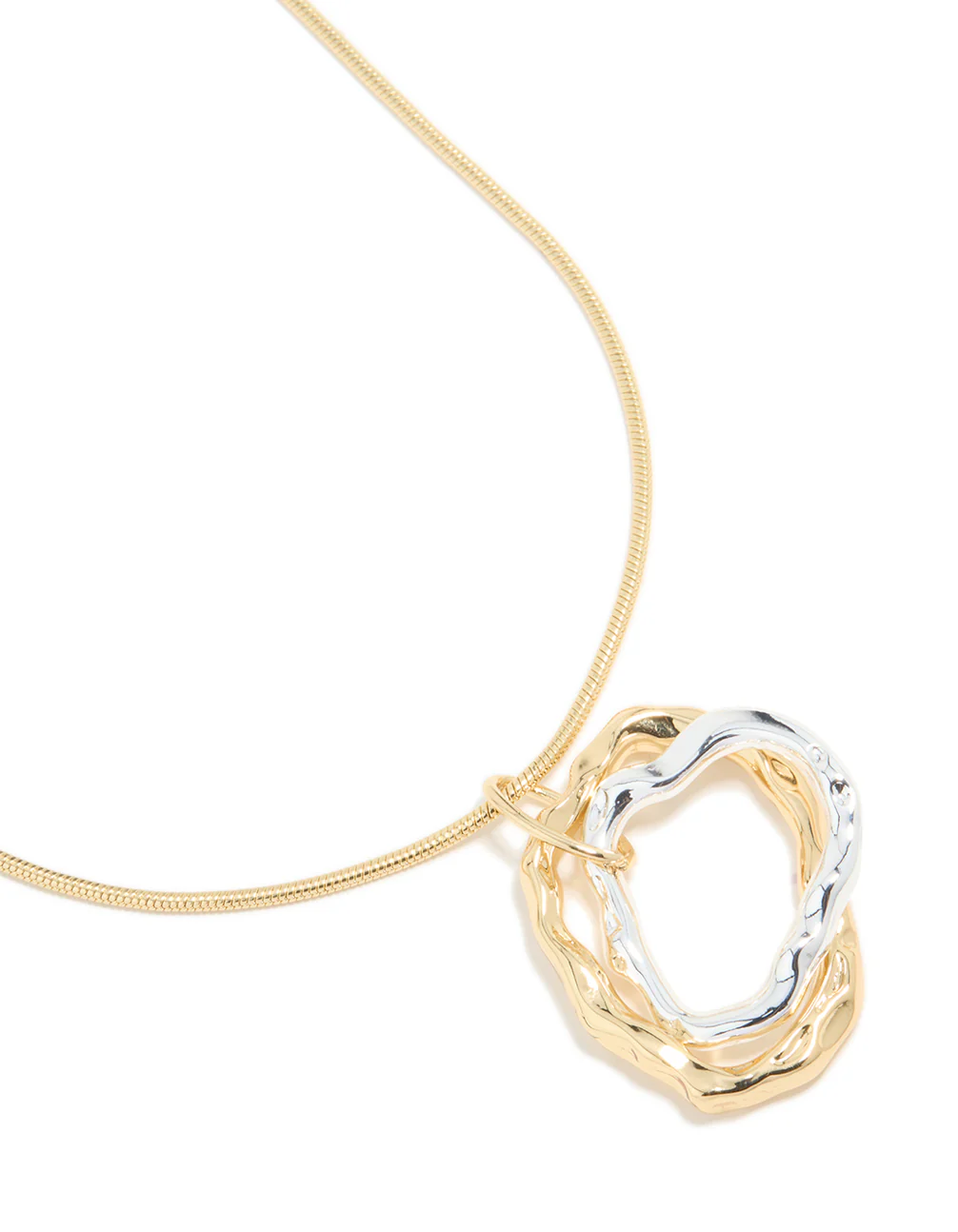 Mixed Metal Plated Textured Double Oval Pendant Necklace