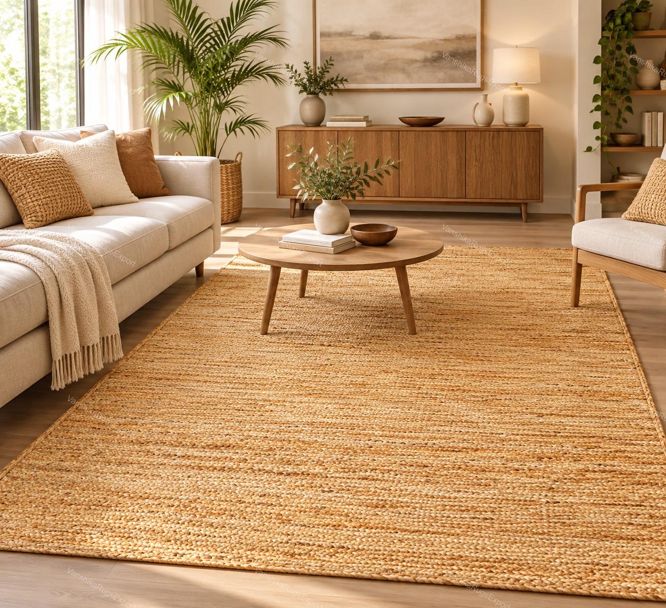 Natural jute rug 7 x 12 ft for kitchen: Handmade jute solid beige rug, Eco friendly and Pure vegan jute rug, Entryway doormats jute carpets