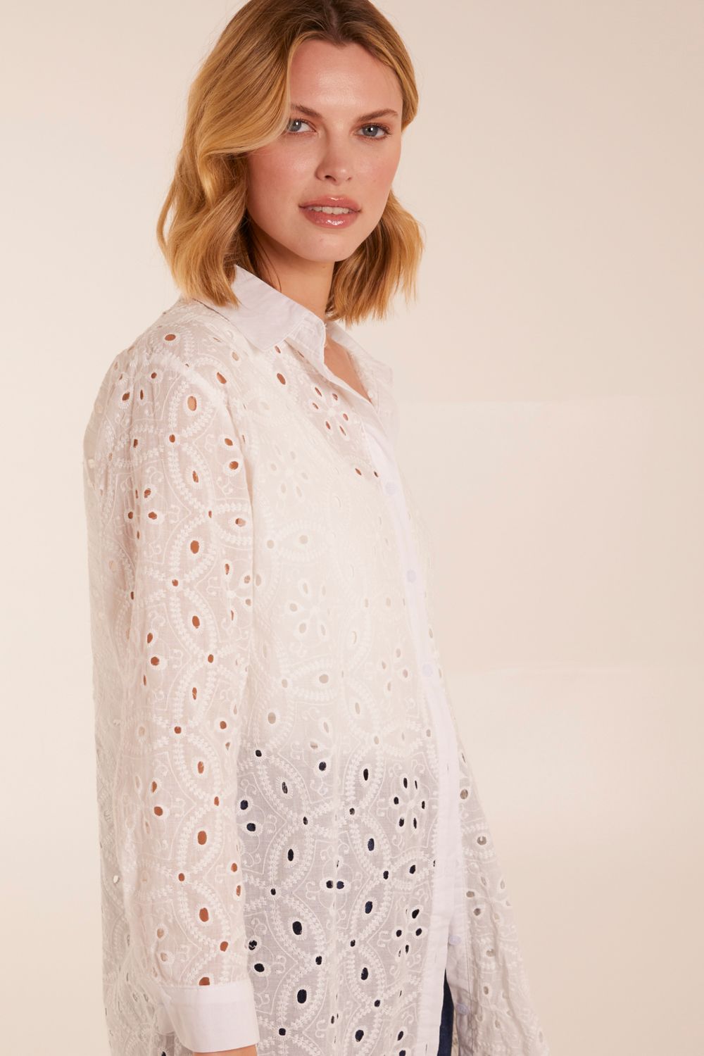 Blue Vanilla Broderie Detailed Long Sleeve Shirt
