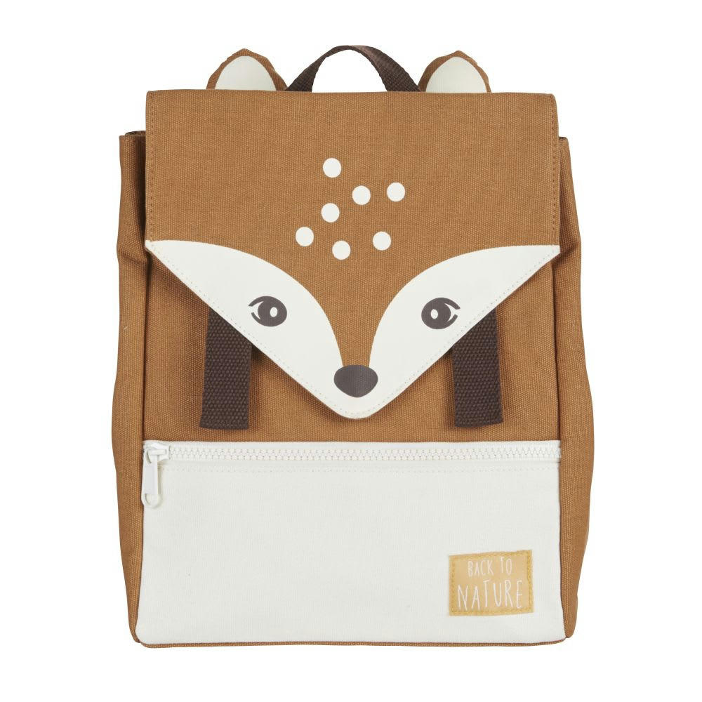 MARIUS - Sac à dos biche en toile de coton recyclé canvas marron caramel et blanc cassé