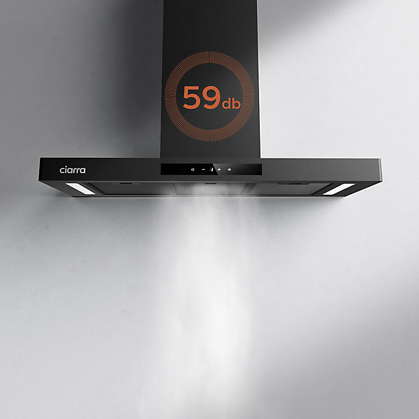 Hotte décorative 90cm murale 650m3h wifi classe a    4 vitesses évacuation ou recyclage tactile noir CD9102B-P Ciarra