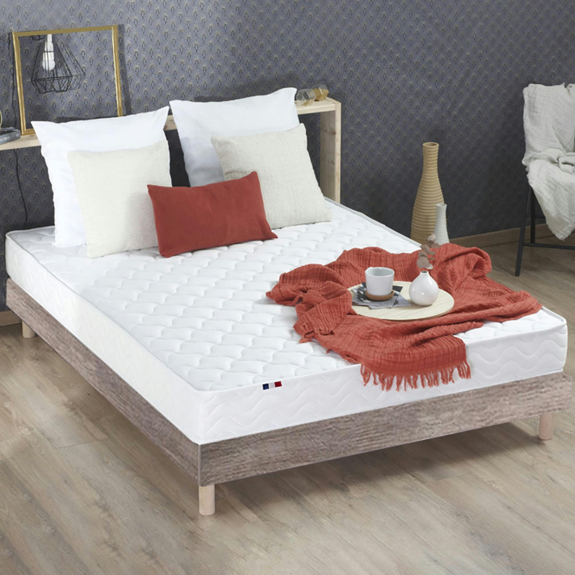 ENSEMBLE KIT INITIAL - Ensemble Matelas accueil latex sommier en Kit Chêne gris 140x190