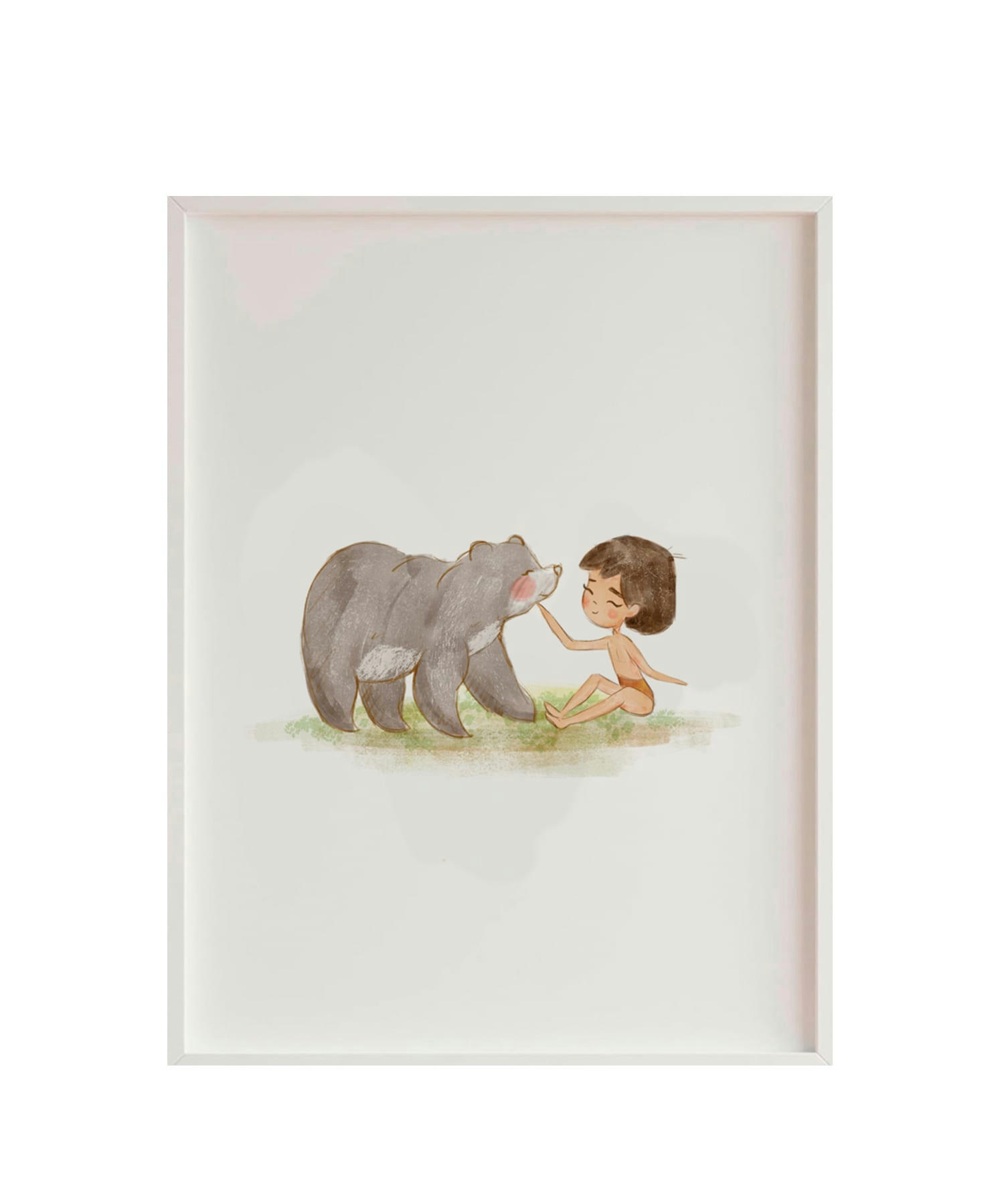 DECOWALL - Impression jungle book encadrée en bois blanc 43X33 cm