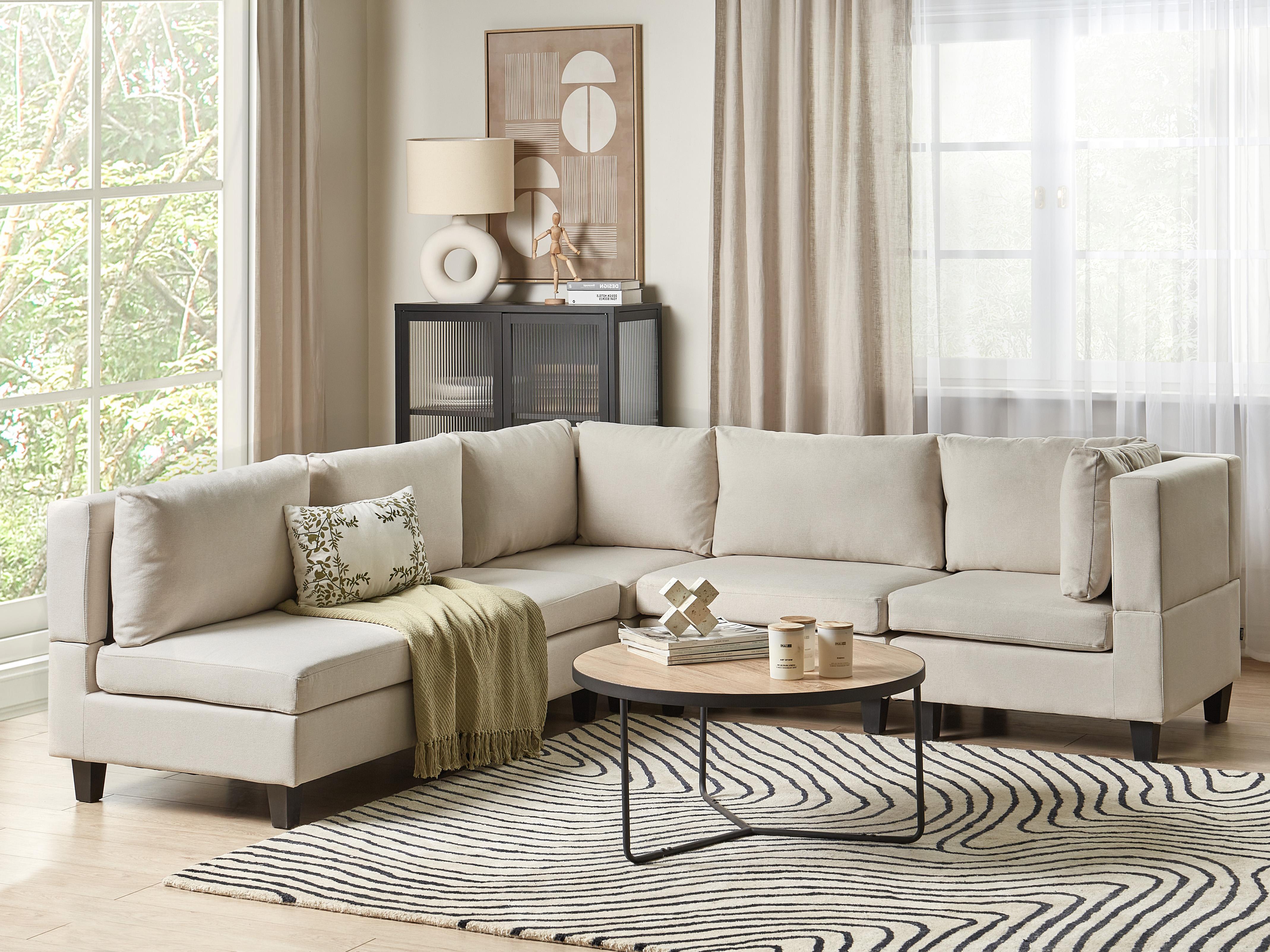 Modular Corner Sofa 5 Seater UNSTAD Fabric Light Beige Left Hand