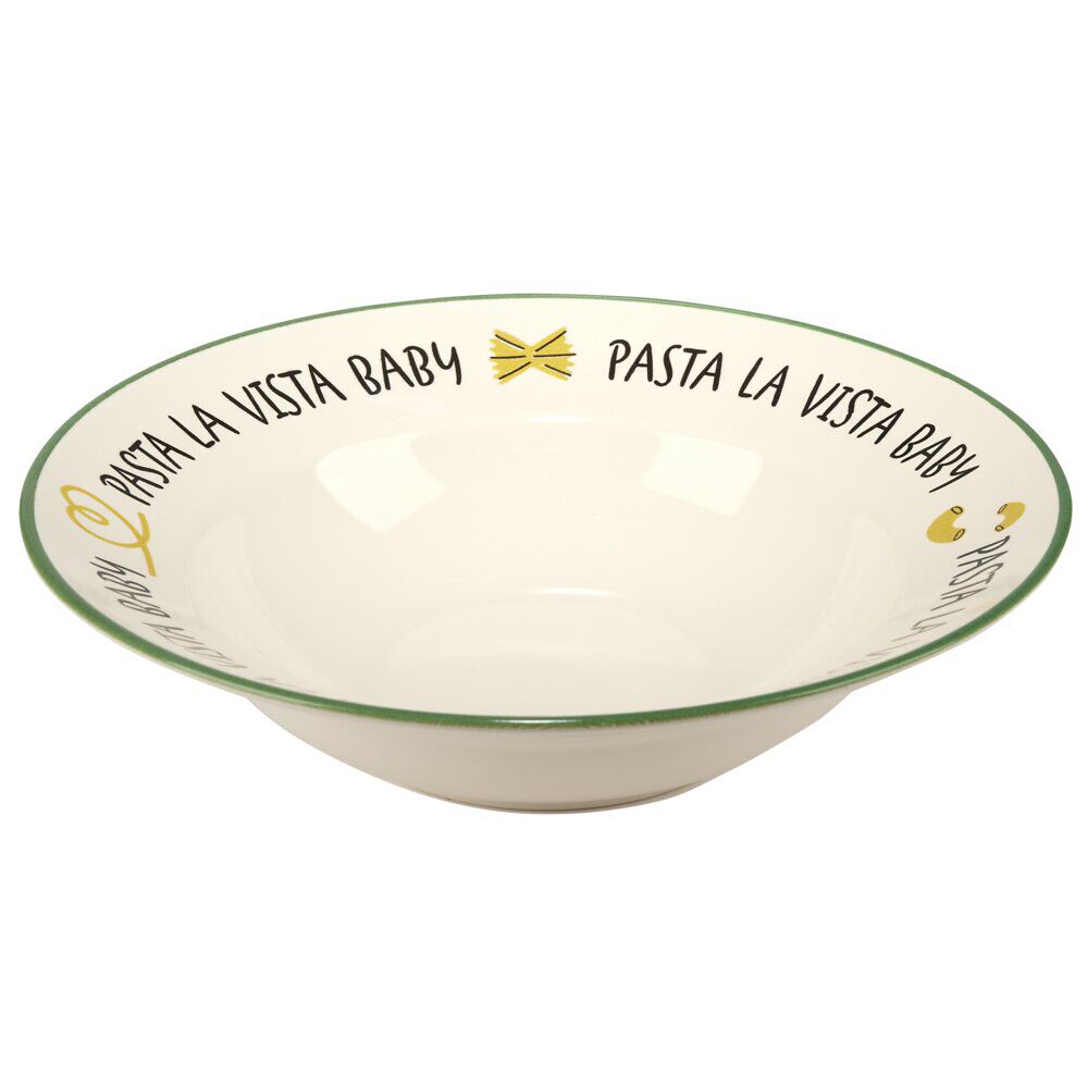 Assiette à pâtes ronde Pasta la vista Baby faïence blanc liseré vert Ø26xH6,5cm