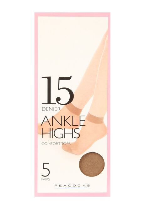 Womens 5pk 15 Denier Natural Ankle High Socks
