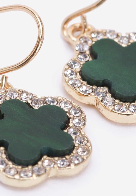Womens Green Pave Flower Earrings