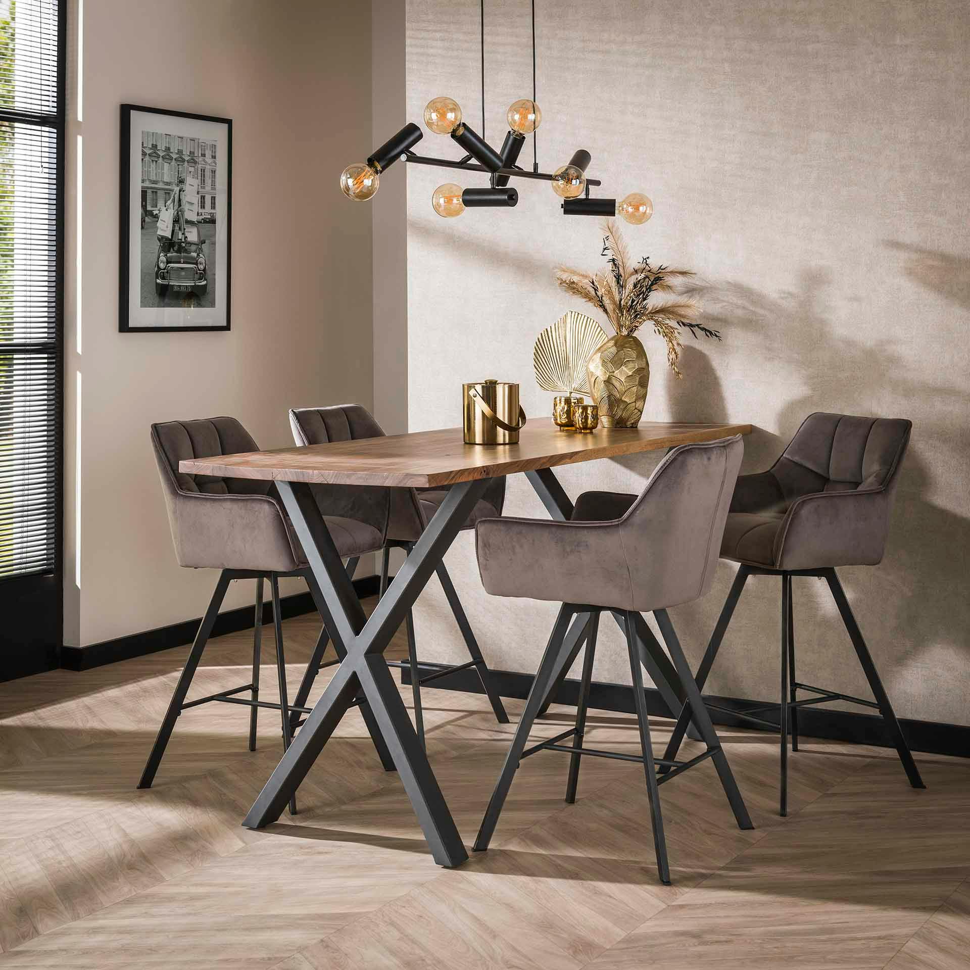 Chaise de bar confortable en velours gris avec fonction pivotante (lot de 2) MELBOURNE