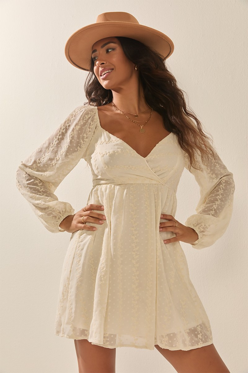 Josephine Embroidered Baby Doll Mini Dress