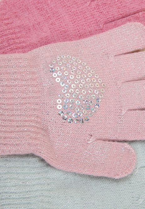 Younger Girls 3pk Sequin Lurex Knit Gloves