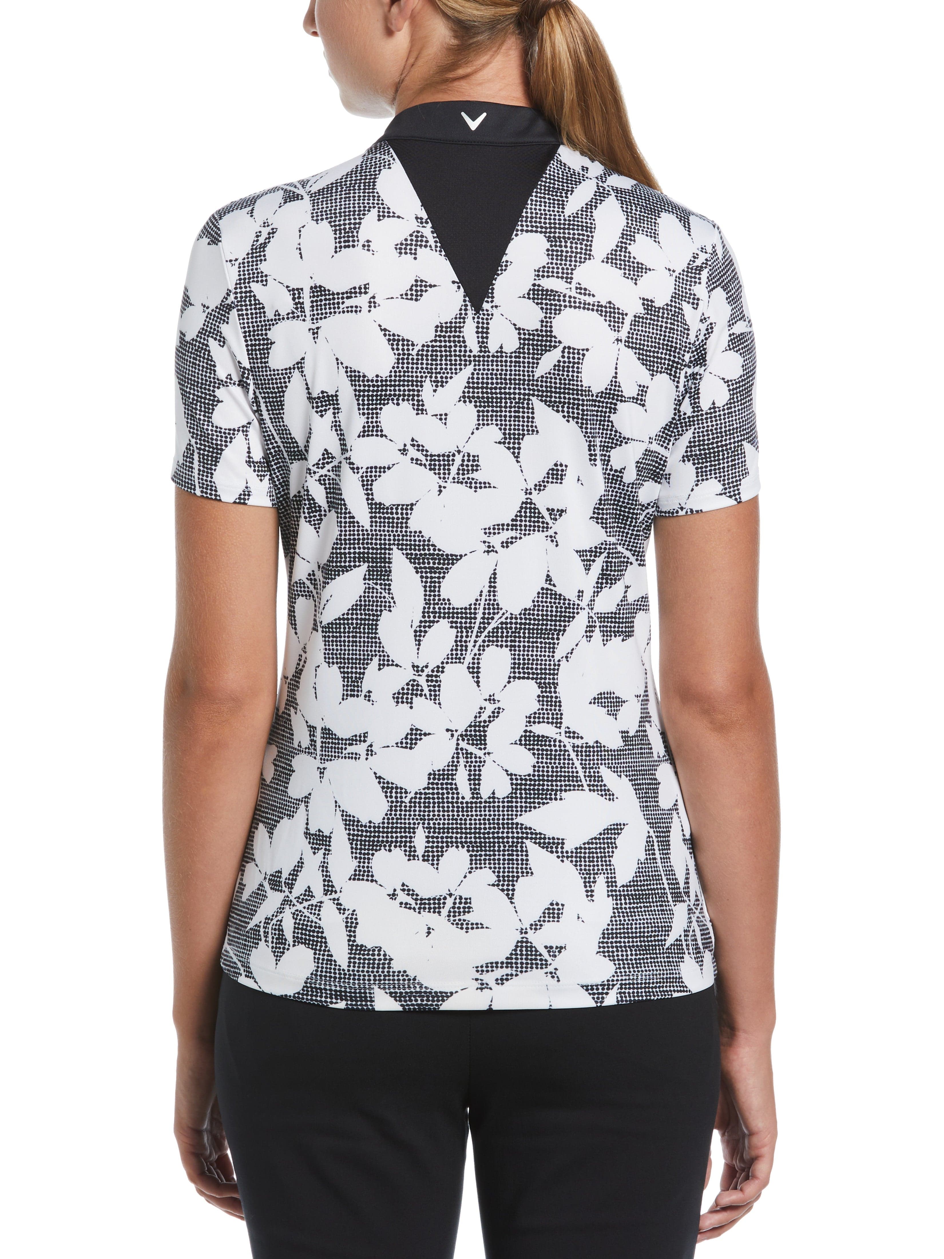 Womens Textured Abstract Floral Print Golf Polo with Snap Placket
