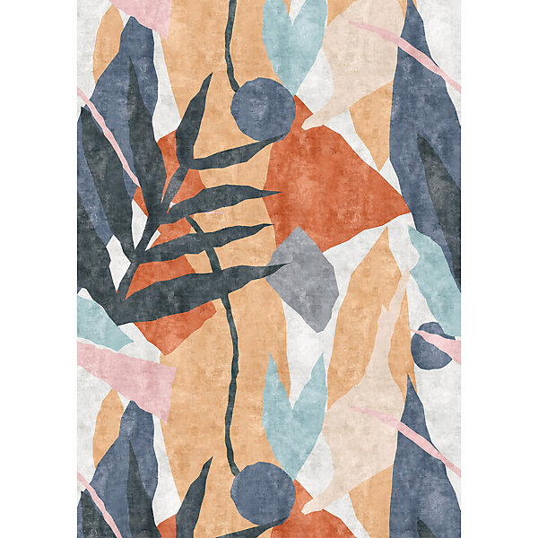Papier peint panoramique intissé géométrique gris, bleu, orange, 4lés, L.280 x l.200cm IDPanneaux