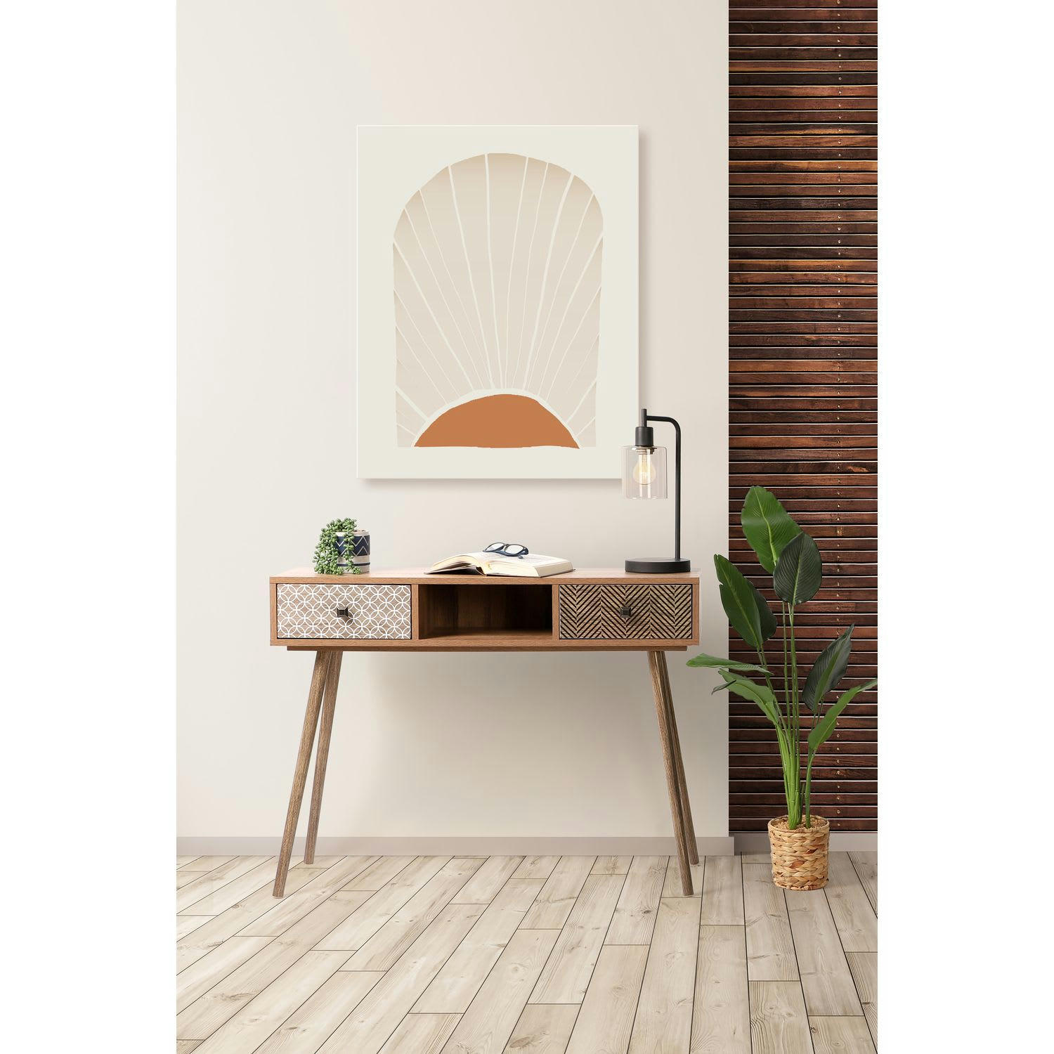 BAOBAB - Console en mdf 2 tiroirs et 1 niche ouverte beige