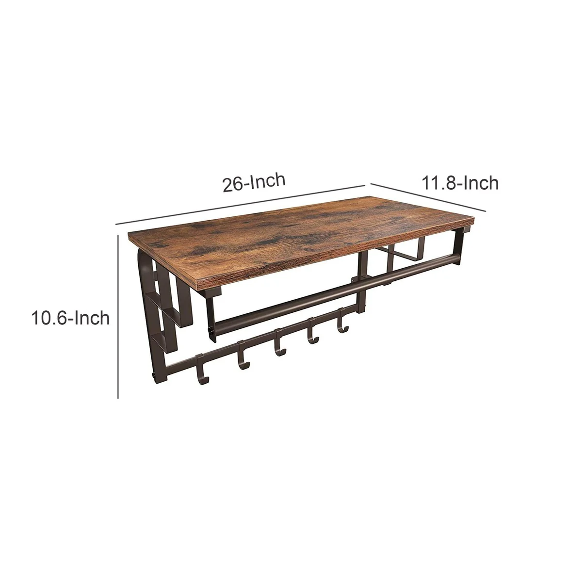 Wood and Metal Frame Coat Rack with 5 Removable Hooks