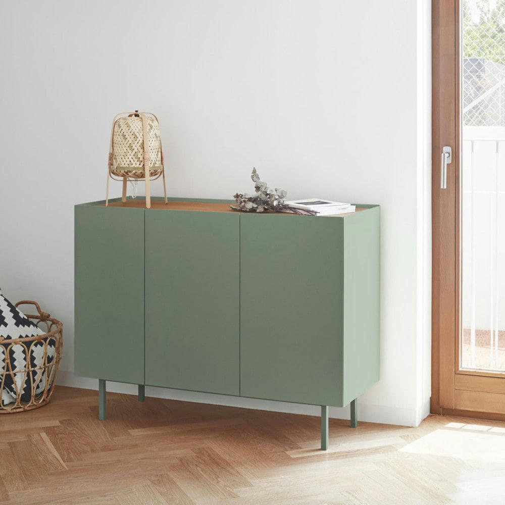 ARISTA - Buffet en bois 3 portes 3 tiroirs L110cm vert amande