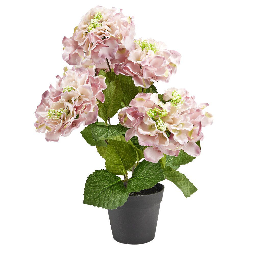 Pot fleur artificielle hortensia rose 5 tiges Ø34xH48cm