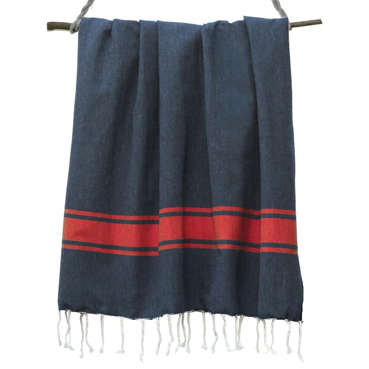ST TROPEZ - Fouta bicolore coton  100x200 bleu jean / rouge