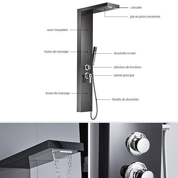 Colonne de douche hydromassante KALY 4 jets Noir - Saniverre