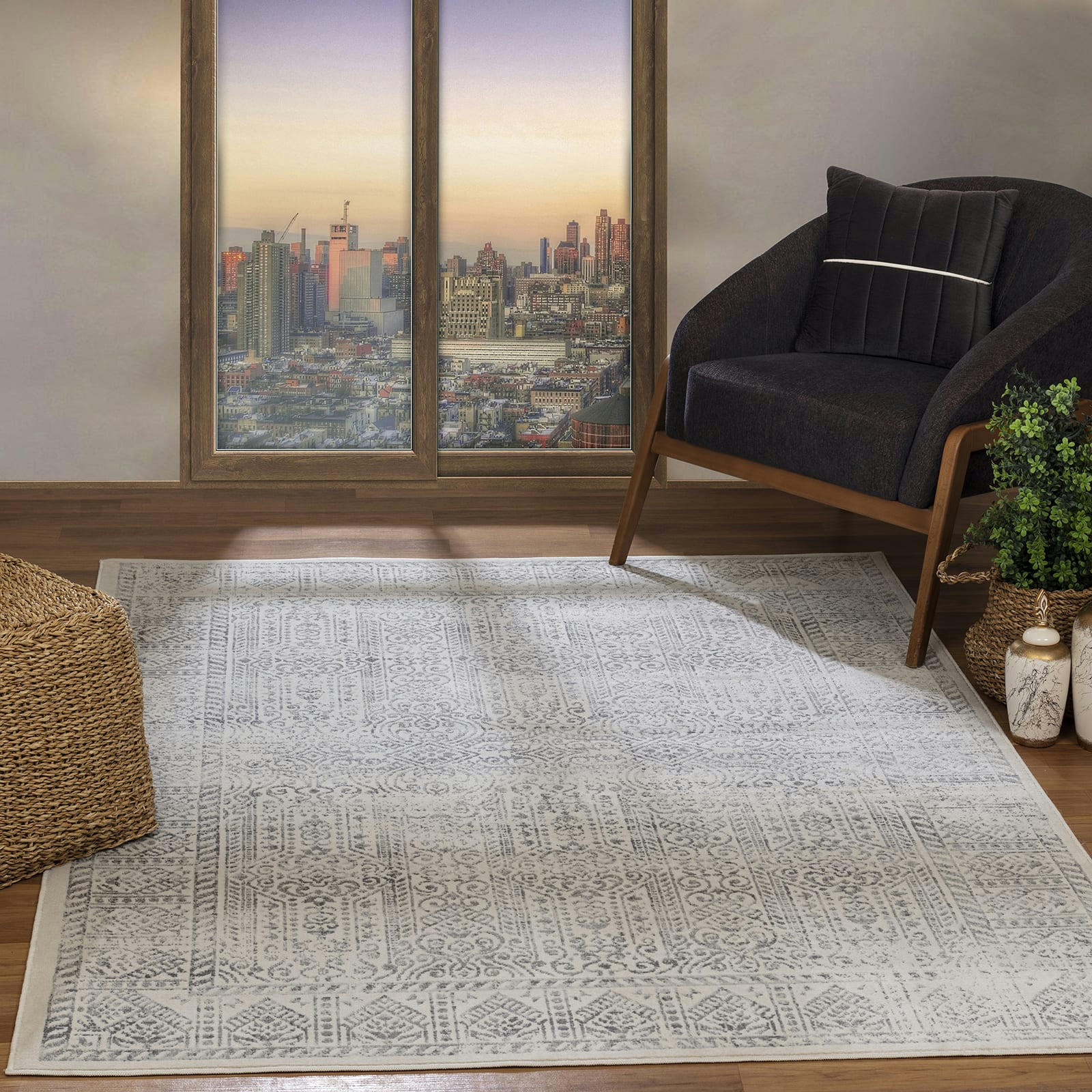 DANIA - Tapis Vintage Oriental Gris/Ivoire 120x170