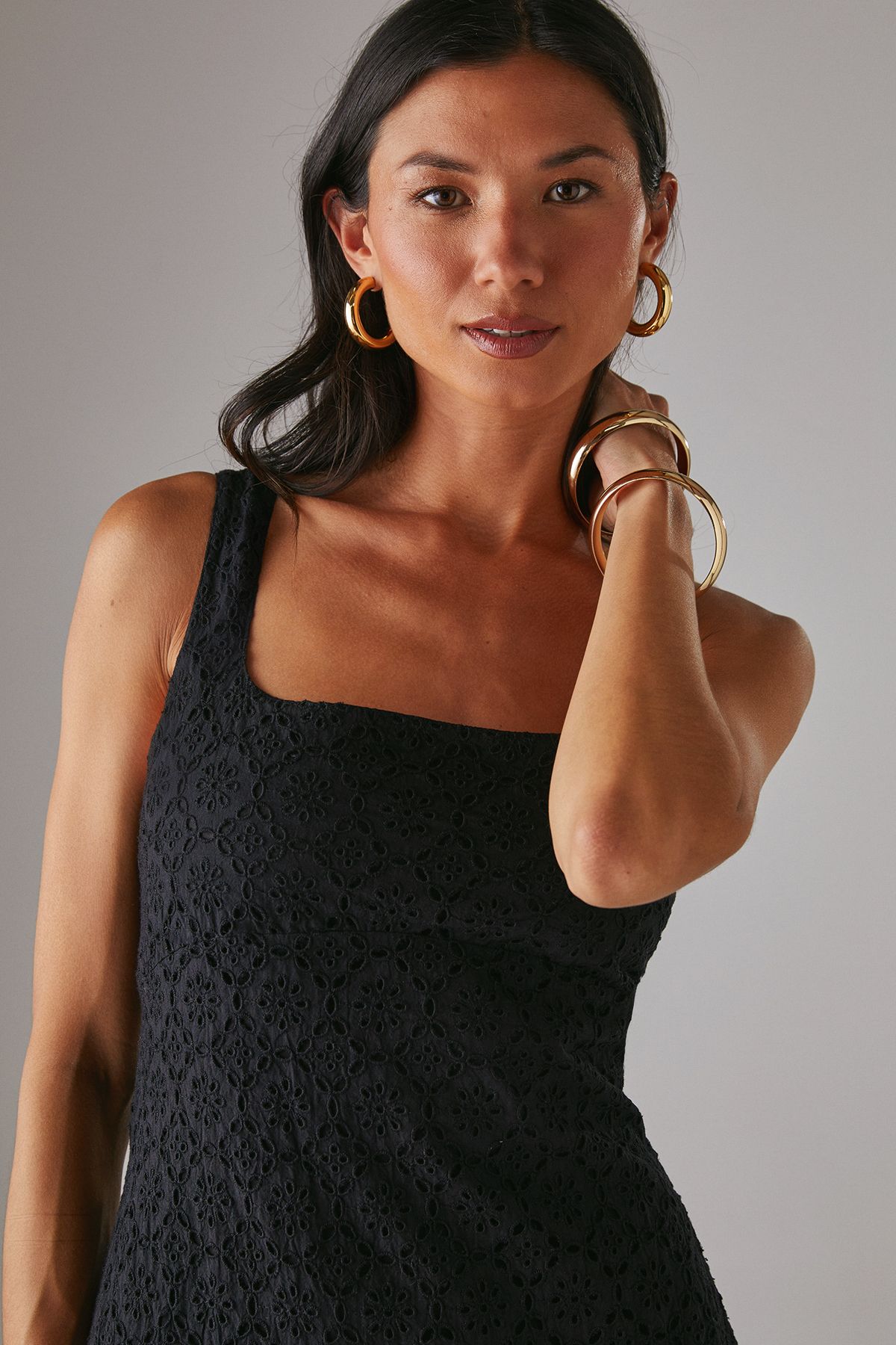 Warehouse Broderie Puff Ball Mini Dress