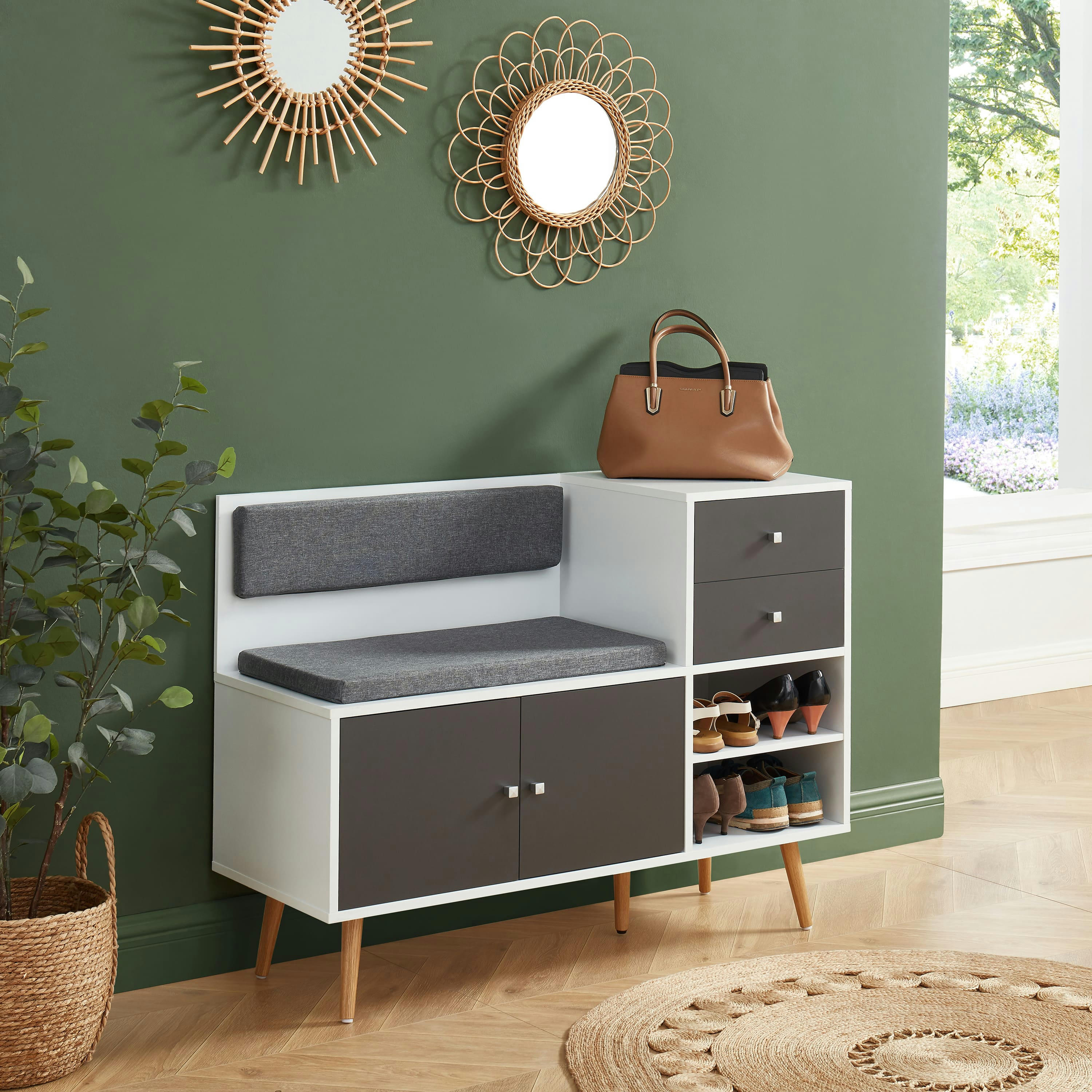 ADELE - Banc à chaussures   gris anthracite et blanc  2 niches et 2