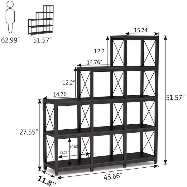 12 Shelves Ladder Bookshelf, Industrial Corner Bookshelf