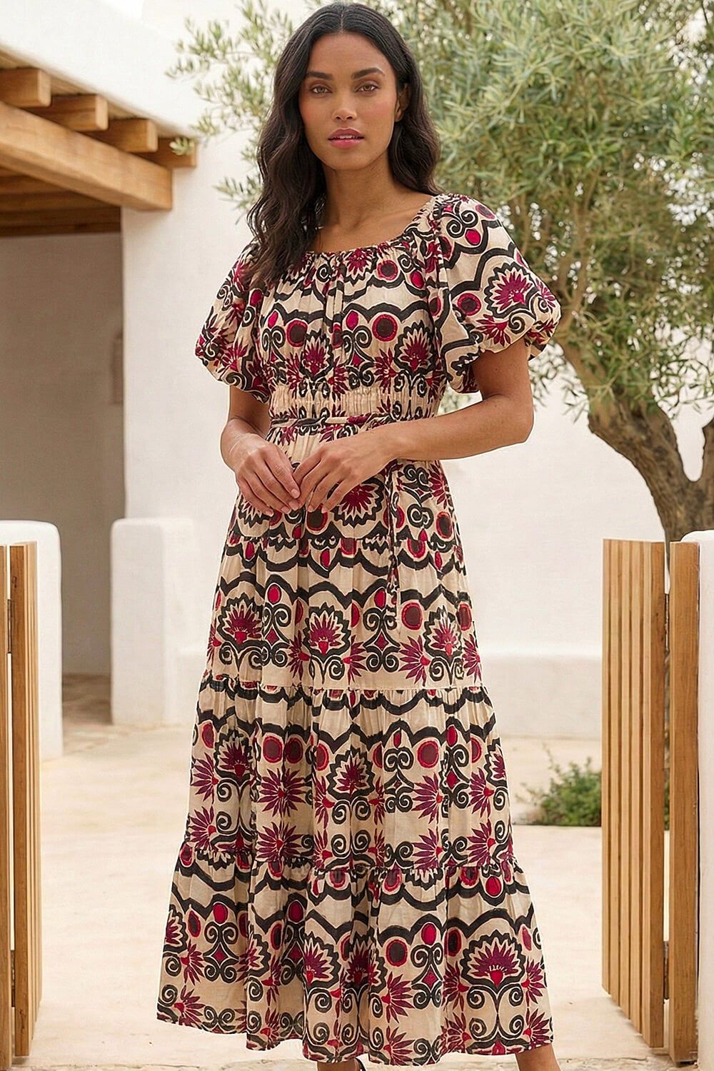 Roman Abstract Border Print Midi Dress