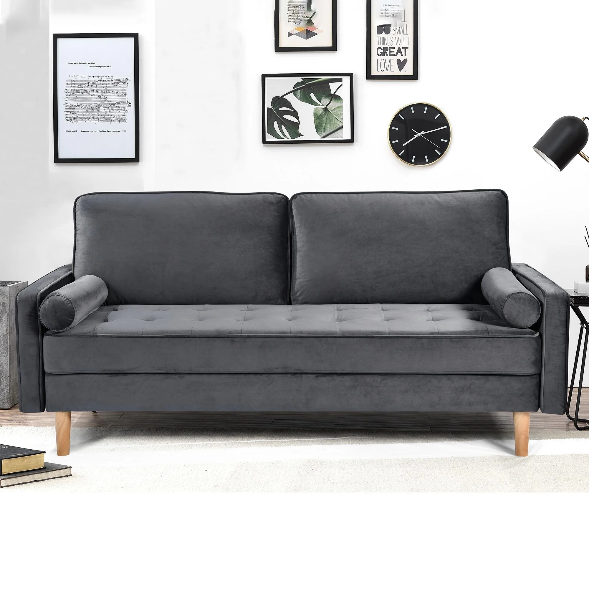 Grey 70 3-seater Sofa with High-Quality Elastic amd Doll Cotton Filling Cushion for Living Room