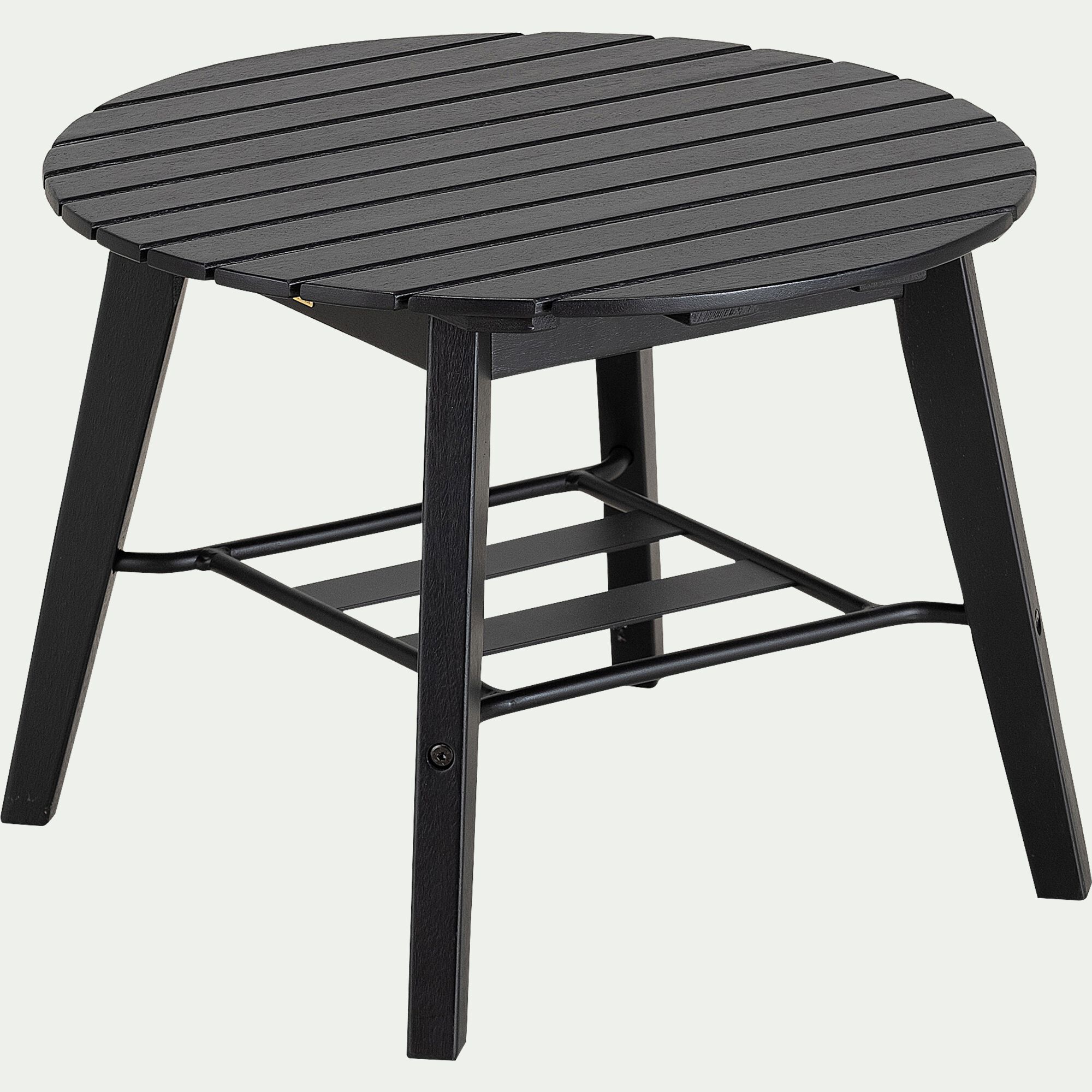 ZOULA - Table basse de jardin ronde en bois d'eucalyptus et aluminium - noir