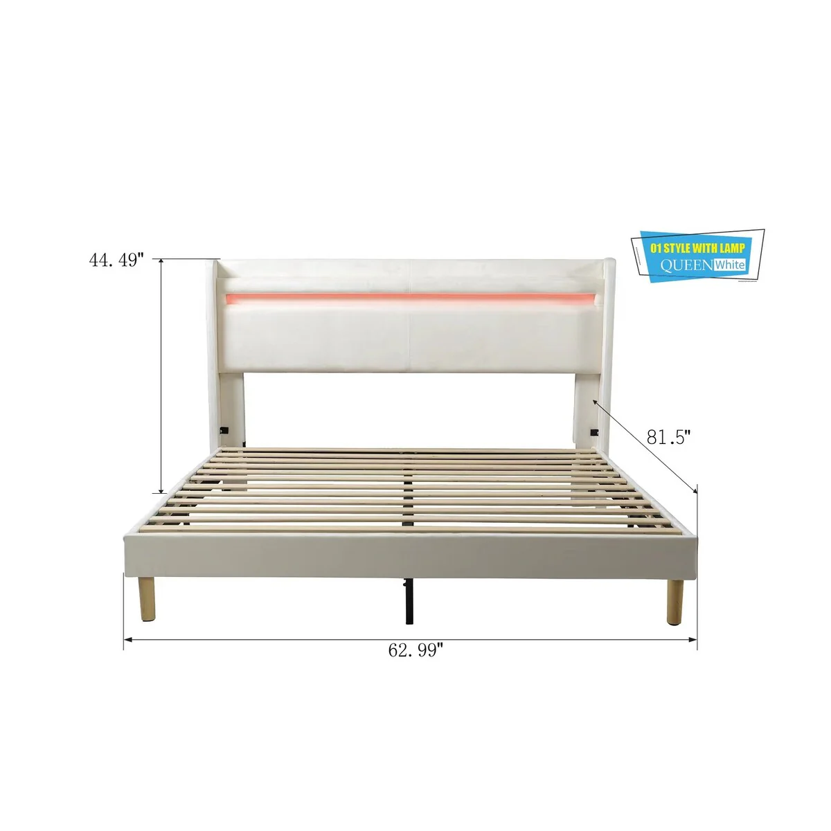 Queen Size Upholstered Platform Bed Frame with Elegant Wingback Headboard, LED light with Remote Control, Easy to Assemble
