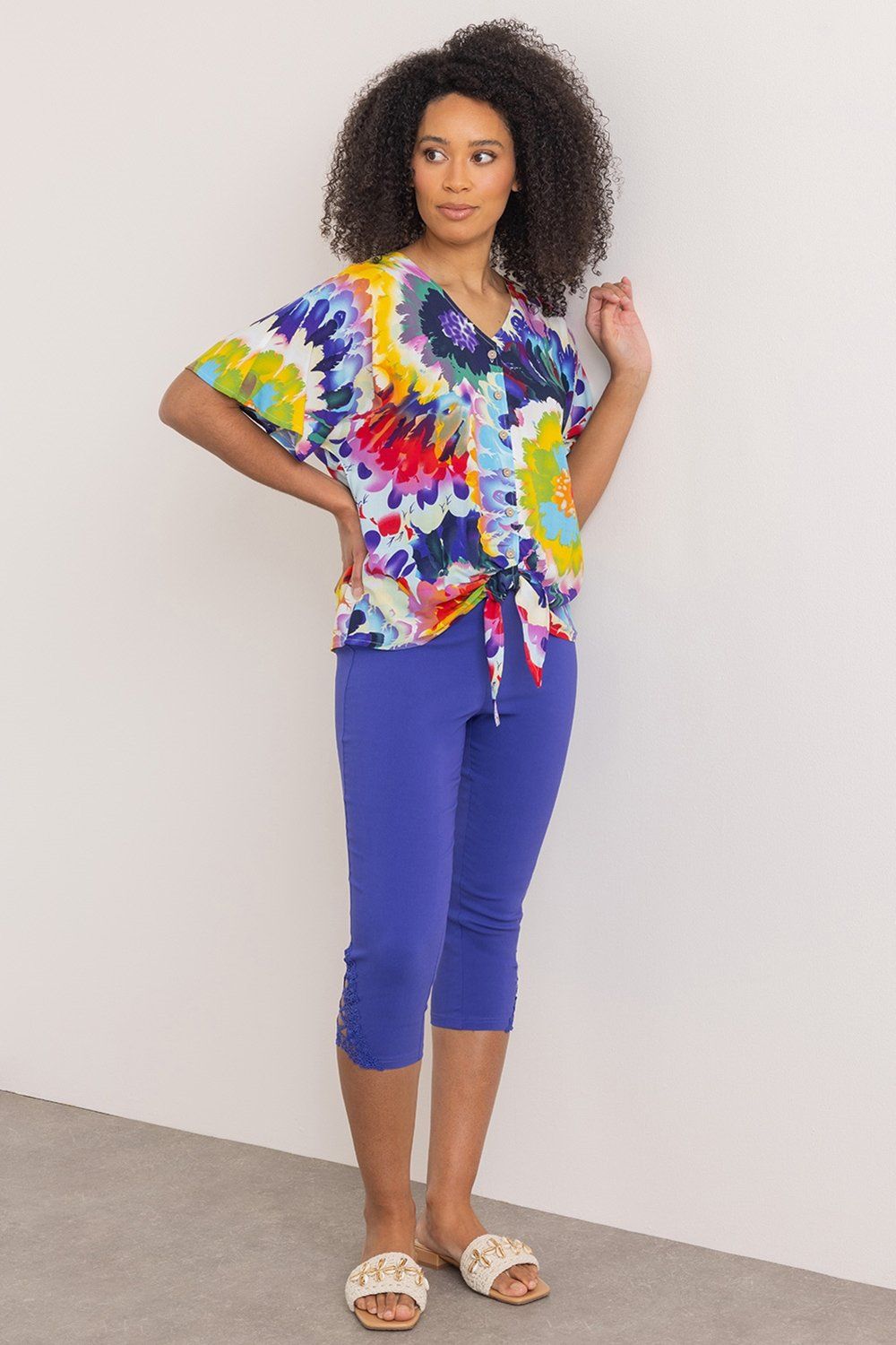 Klass. Bold Floral Print Tie Top