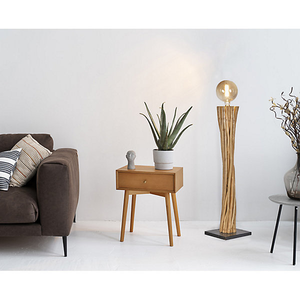 Lampadaire H. 116 cm branches en bois de teck et socle noir - BANZAÏ