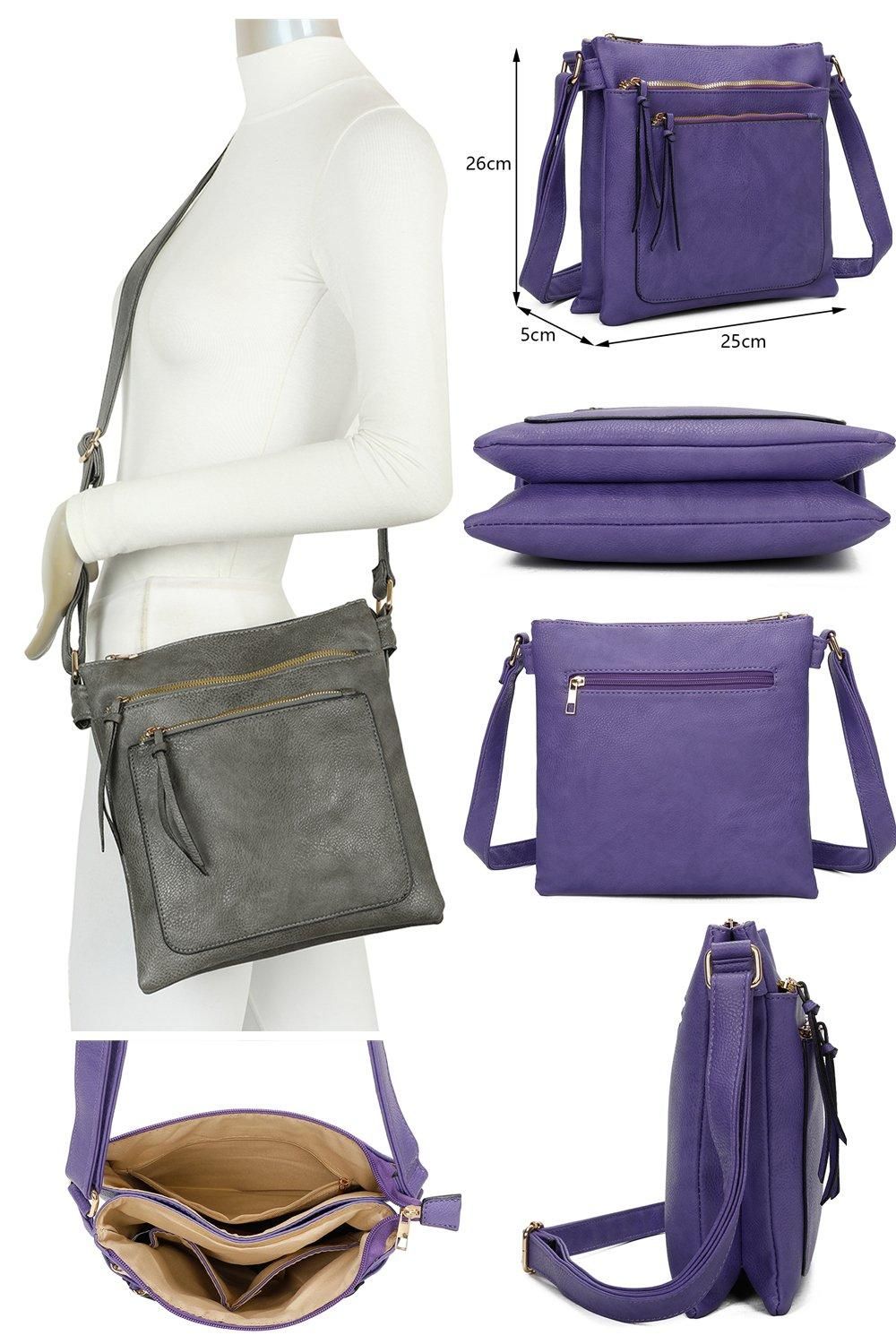 Fontanella Fashion Swift Triple Zip PU Leather Crossbody Messenger Bag