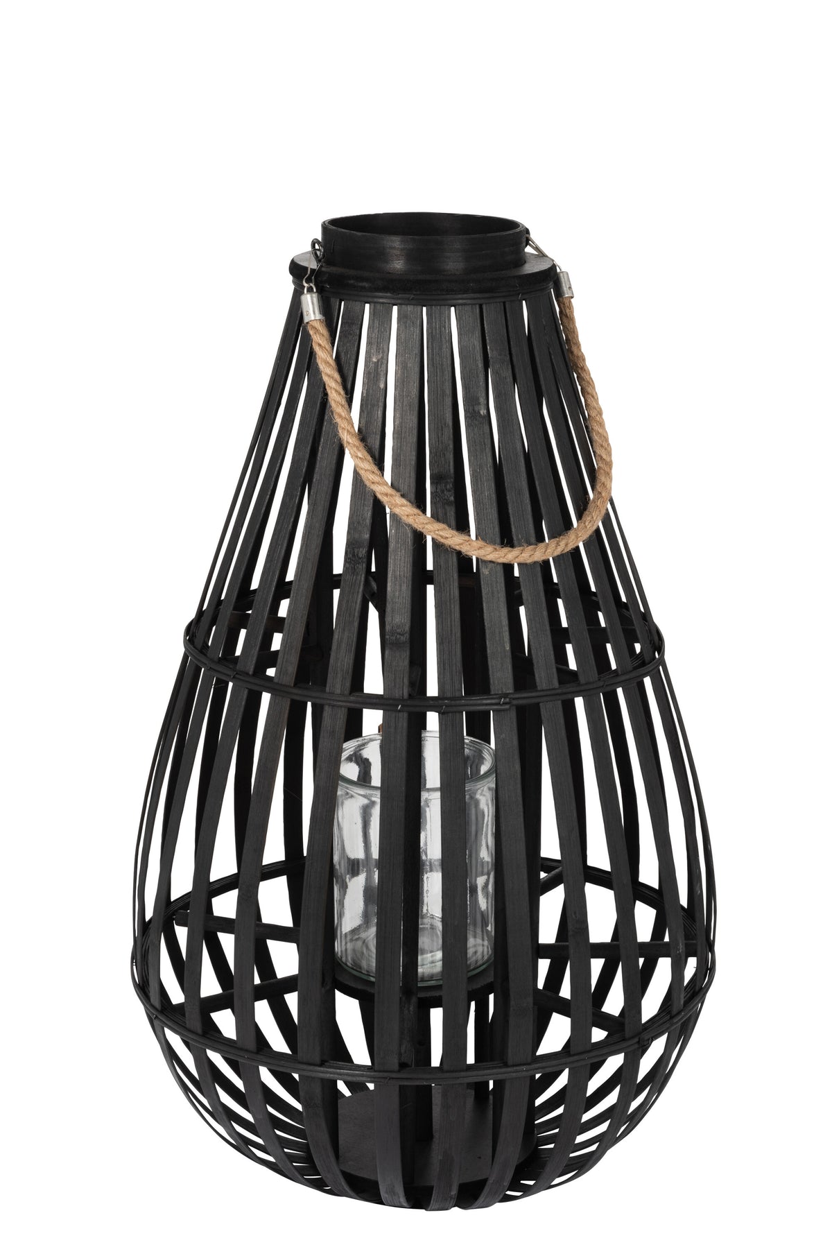 J-Line lantaarn Druppelvorm - bamboe - zwart - medium