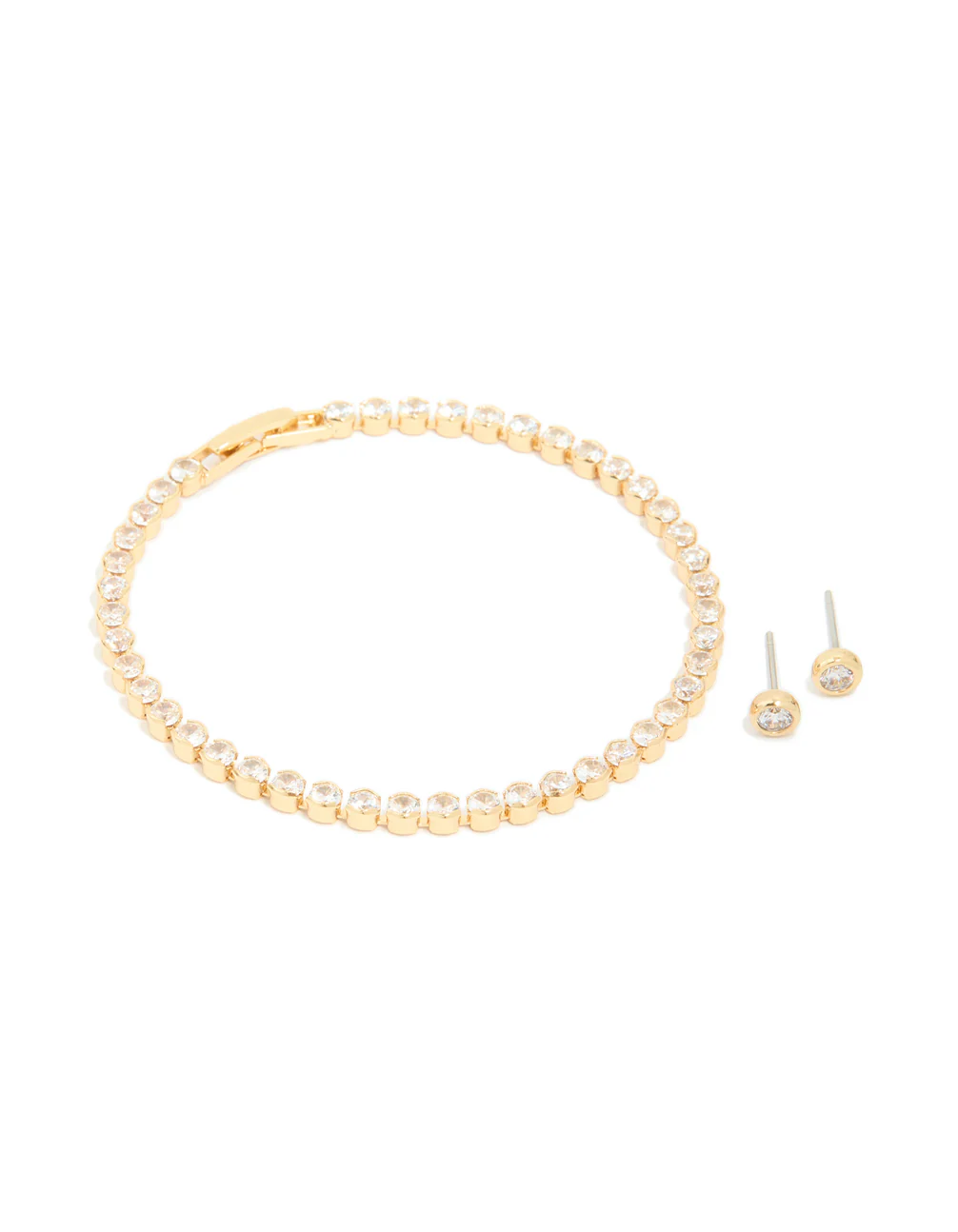 Gold Plated Cubic Zirconia Tennis Bracelet & Earrings Set